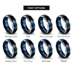 font options for inside engraving on blue & grey line chart rings