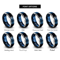 font options for inside engraving on blue & grey line chart rings