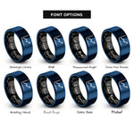 font options for inside engraving on black & blue line graph rings