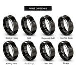 font options for inside engraving on black & grey line graph rings