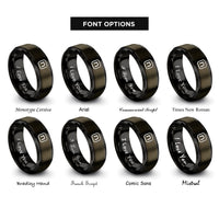 font options for inside engraving on gunmetal & black line letter icon rings