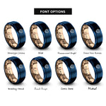 font options for inside engraving on blue & rose gold link keyhole rings