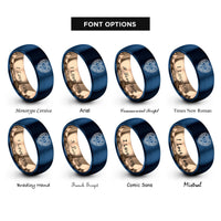 font options for inside engraving on rose gold & blue link keyhole rings