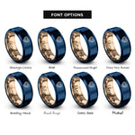 font options for inside engraving on rose gold & blue link keyhole rings