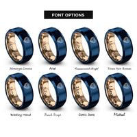 font options for inside engraving on rose gold & blue link keyhole rings