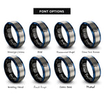 font options for inside engraving on black & blue & gray lion rings