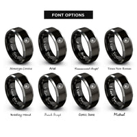 font options for inside engraving on black & silver lion rings