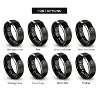 font options for inside engraving on black & silver lion track rings