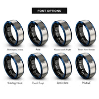 font options for inside engraving on black & blue & gray lions mane jellyfish rings
