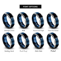 font options for inside engraving on blue & grey lions mane jellyfish rings
