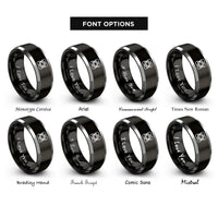 font options for inside engraving on black & gray lissajous figure rings