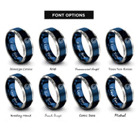 font options for inside engraving on blue & silver loading spinner rings