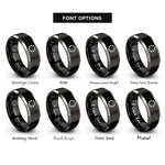 font options for inside engraving on black & grey loading spinner dots rings