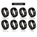 font options for inside engraving on black loading spinner dots rings