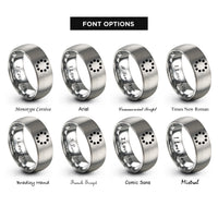 font options for inside engraving on silver loading spinner dots rings
