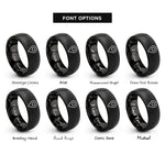 font options for inside engraving on black location dot marker rings