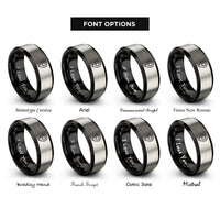 font options for inside engraving on black & grey location pin rings