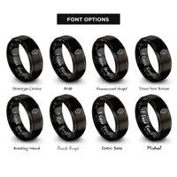 font options for inside engraving on black location pin rings