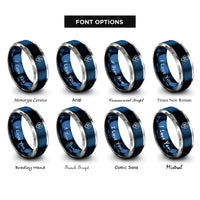 font options for inside engraving on blue & silver location pin plane rings