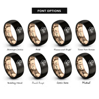 font options for inside engraving on black & rose gold lock key rings