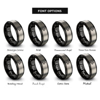 font options for inside engraving on black & silver lock key crossing rings