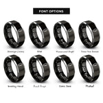 font options for inside engraving on black & grey locking carabiner rings