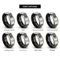 font options for inside engraving on black & grey locking carabiner rings