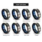 font options for inside engraving on black & blue & grey locomotive front view rings