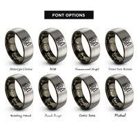 font options for inside engraving on gunmetal & silver log cabin pine rings