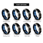 font options for inside engraving on black & blue & silver logarithmic spiral rings