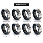 font options for inside engraving on black & blue & silver logarithmic spiral rings