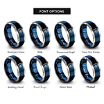 font options for inside engraving on blue & silver logarithmic spiral rings