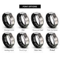 font options for inside engraving on black & silver lone wolf rings