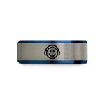 long distance relationship ideas – black & blue & silver tungsten rave smiley headphones wedding band