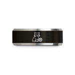 presents for long distance – black & silver tungsten yarn ball wedding band