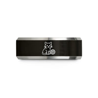 presents for long distance – black & silver tungsten yarn ball wedding band