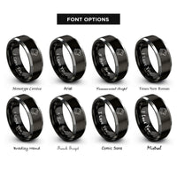 font options for inside engraving on black & silver long-haired syrian hamster rings