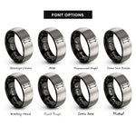 font options for inside engraving on black & silver longboard pintail overhead rings