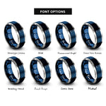 font options for inside engraving on blue & silver longboard pintail overhead rings
