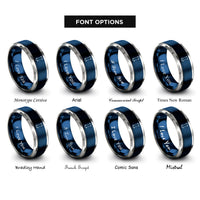 font options for inside engraving on blue & silver longboard pintail overhead rings