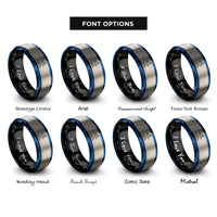 font options for inside engraving on black & blue & silver longboarder cross step rings