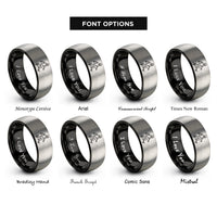 font options for inside engraving on black & gray longboarder cross step rings