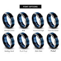 font options for inside engraving on blue & gray longboarder cross step rings