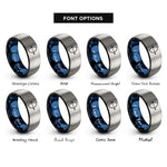 font options for inside engraving on black & blue & silver longbow arrow rings