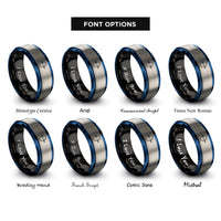 font options for inside engraving on black & blue & grey longbow arrow rings