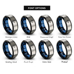 font options for inside engraving on black & blue & grey longbow arrow rings
