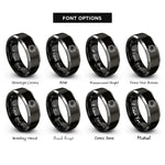 font options for inside engraving on black & silver loop circular arrows rings