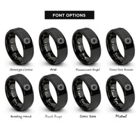 font options for inside engraving on black loop circular arrows rings
