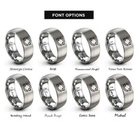 font options for inside engraving on grey loop circular arrows rings