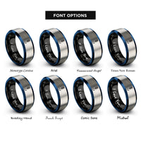 font options for inside engraving on black & blue & gray loop knot hook rings